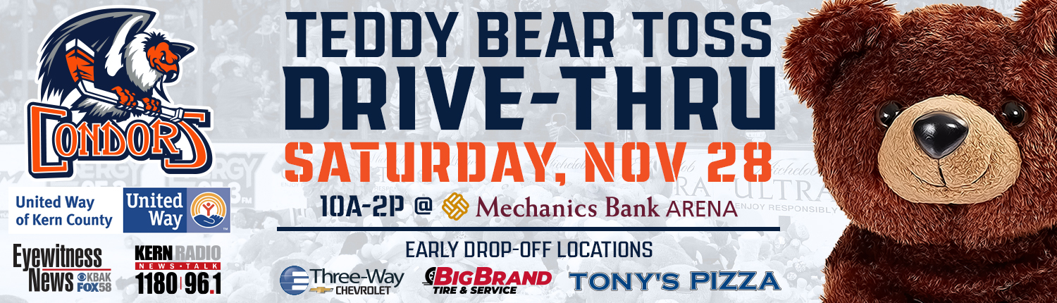 Teddy Bear Toss Drive-Thru on Nov. 28 – BakersfieldCondors.com