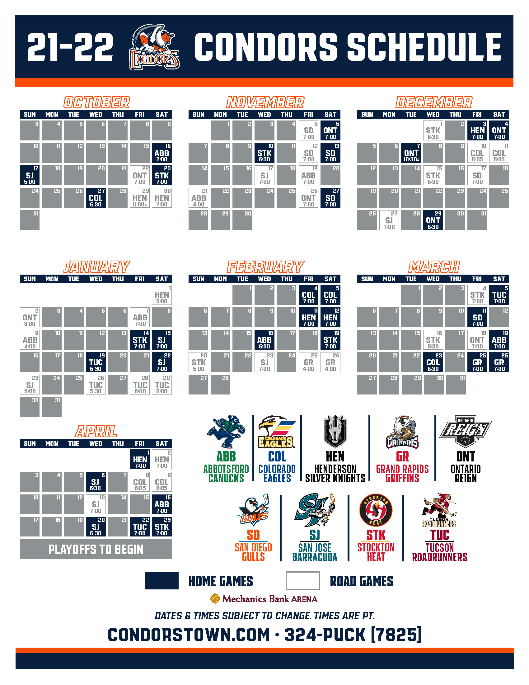 Condors 2021-22 Schedule – BakersfieldCondors.com